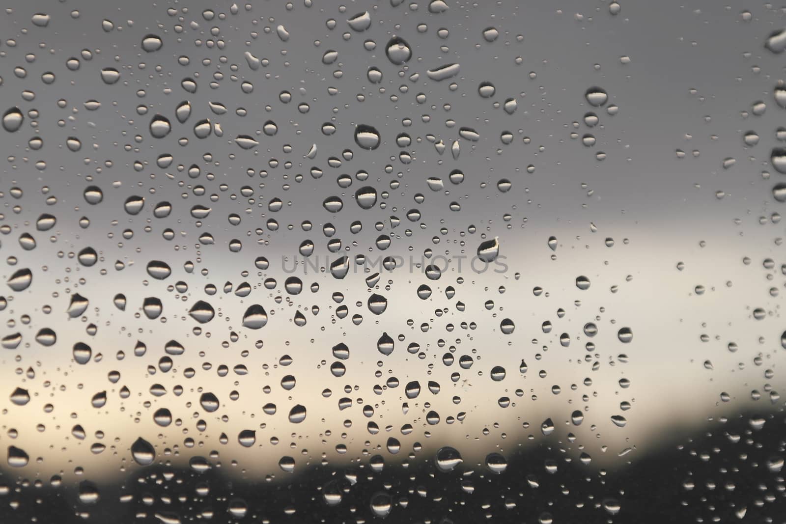 Drops of rain on the window, rainy day. Shallow DOF