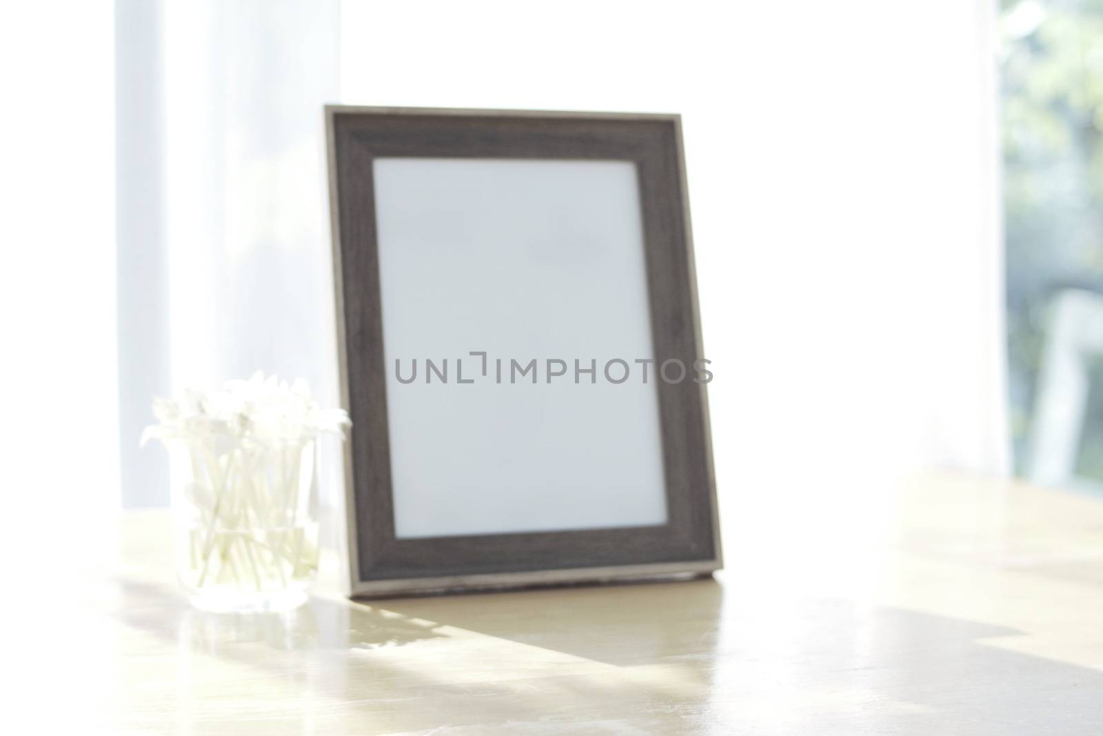 Wooden photo frame with white space for filling or inserting text And used for background work