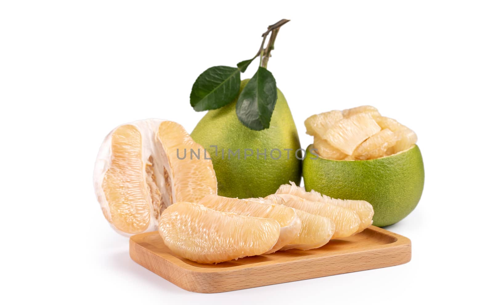 Fresh pomelo, pummelo, grapefruit, shaddock isolated on white background, close up, cut out, clipping path. Fruit for Mid-autumn festival.