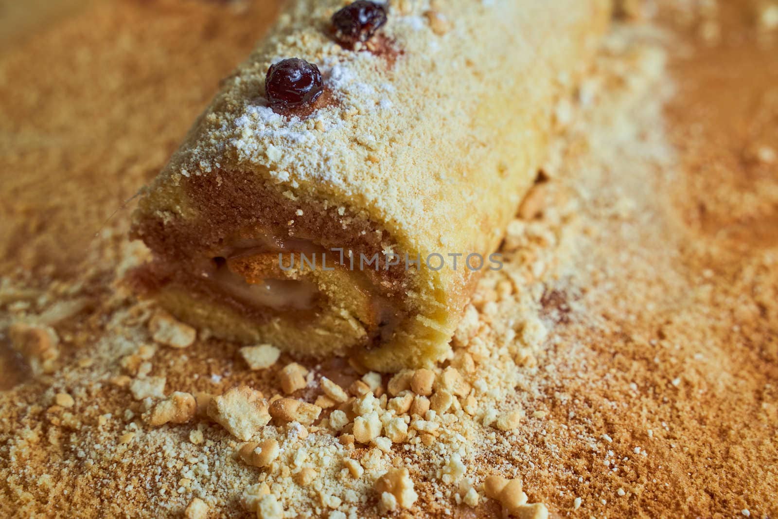 Homemade biscuit roll on parchment. High quality photo