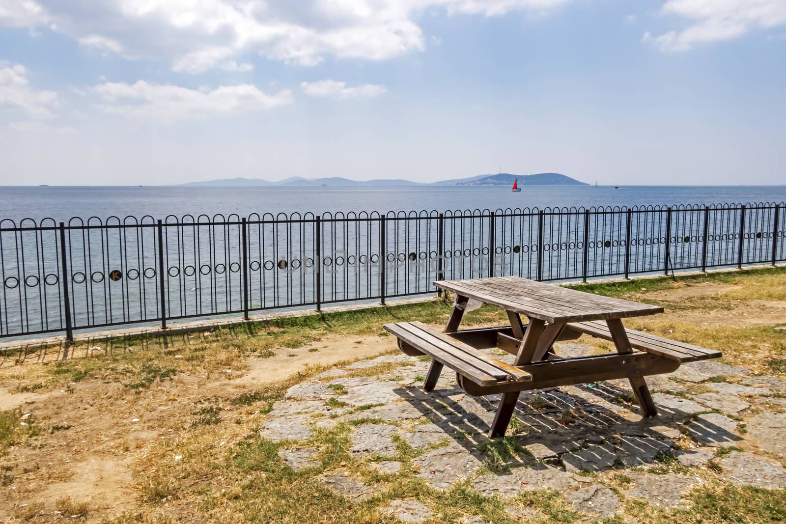 bench on the coast and seascape