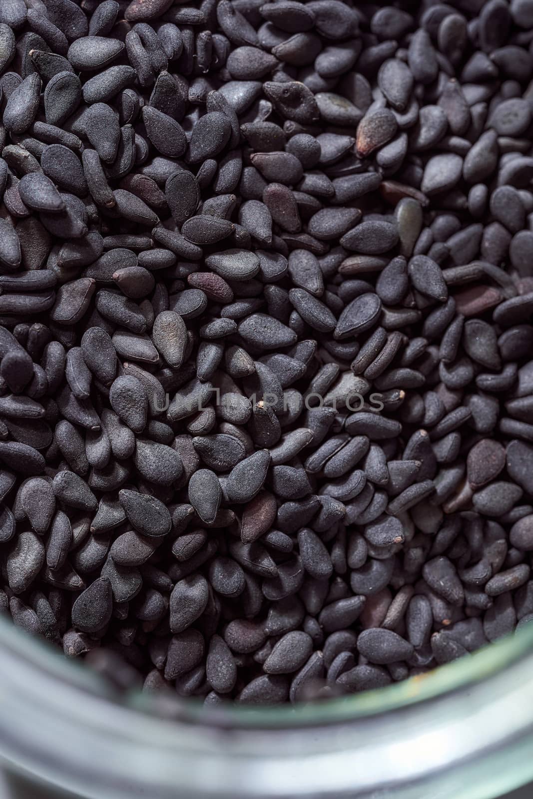 Black Sesame Seeds. Close-up. Top view. High quality photo