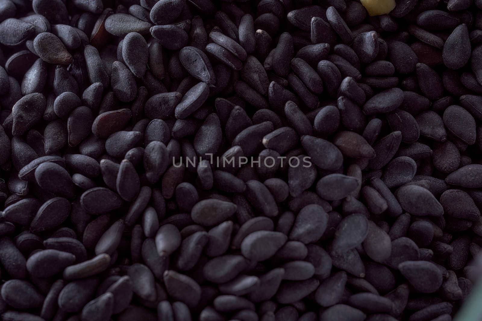 Black Sesame Seeds. Close-up. Top view. High quality photo