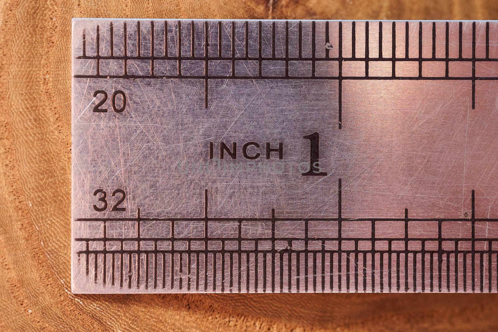 Iron line. Scale of inch. Close-up. Macro effect photo. High quality photo
