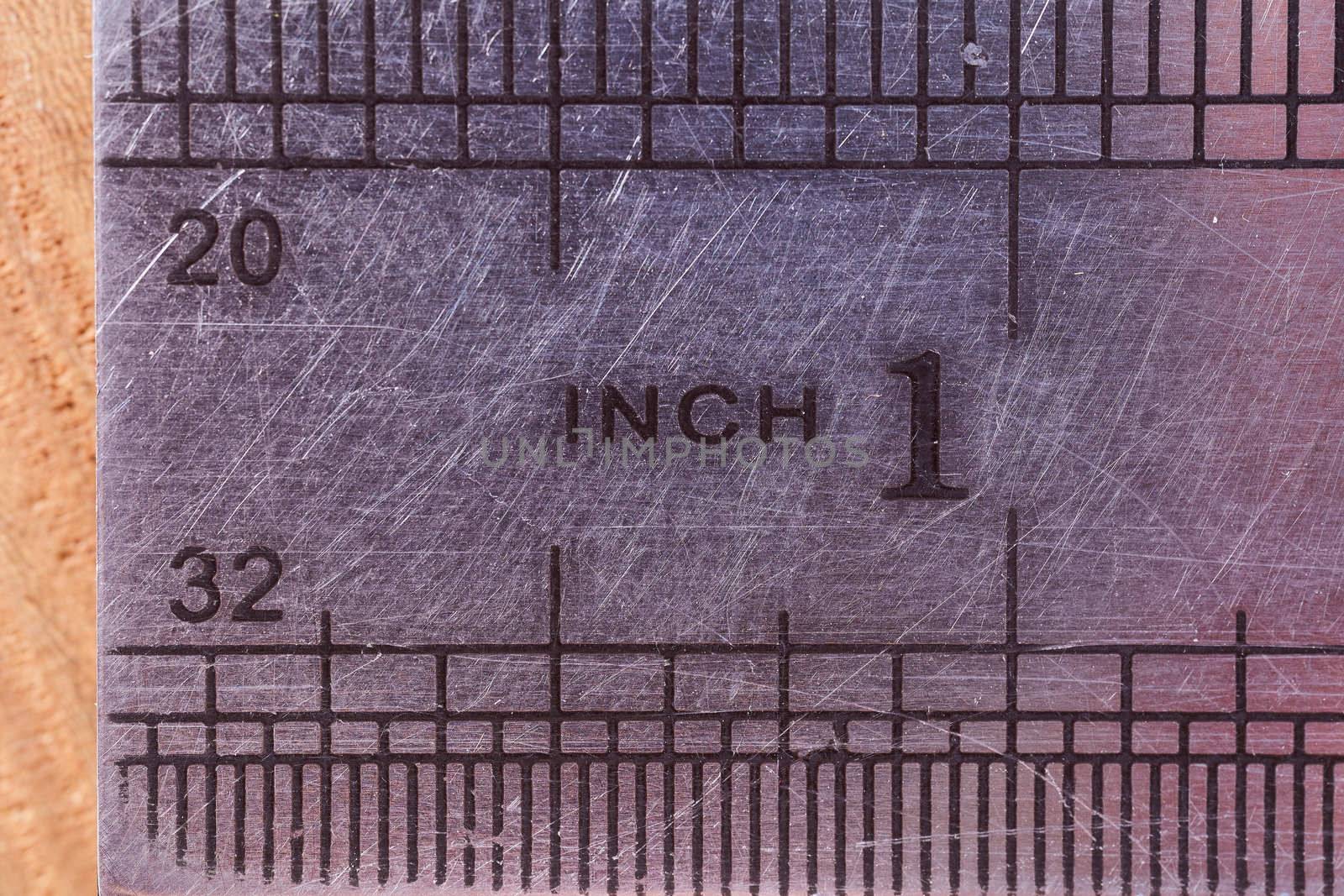 Iron line. Scale of inch. Close-up. Macro effect photo. High quality photo