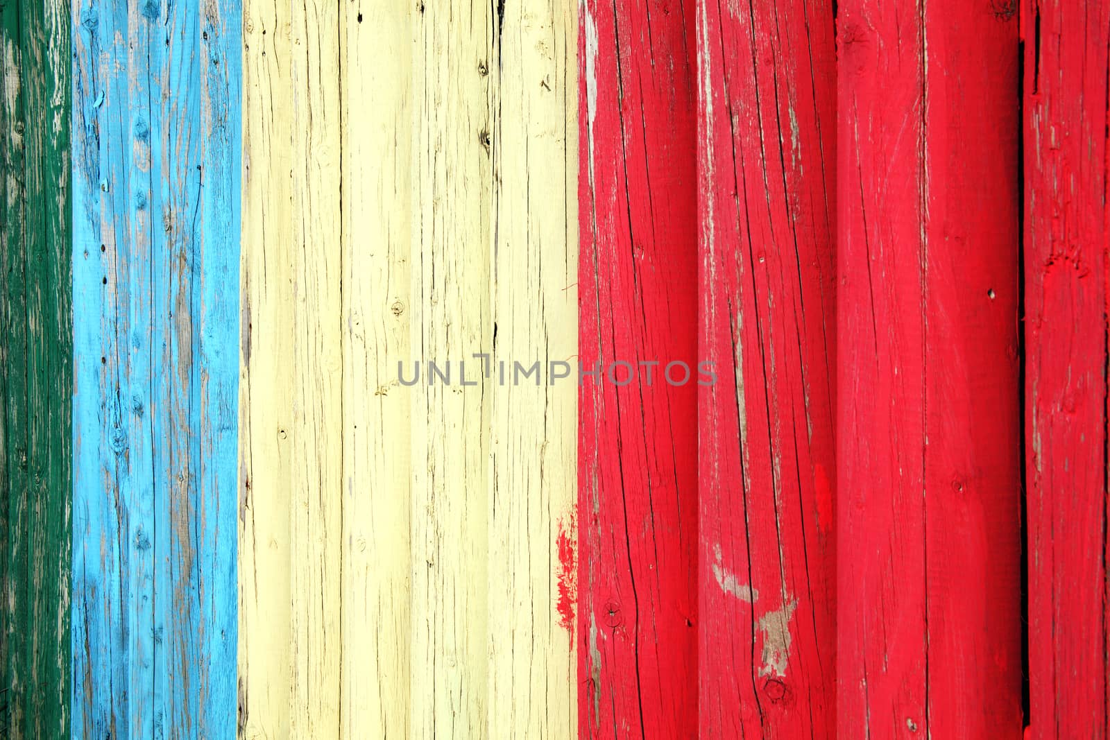 Old blue red and white weathered distressed wood board oak plank post background stock photo