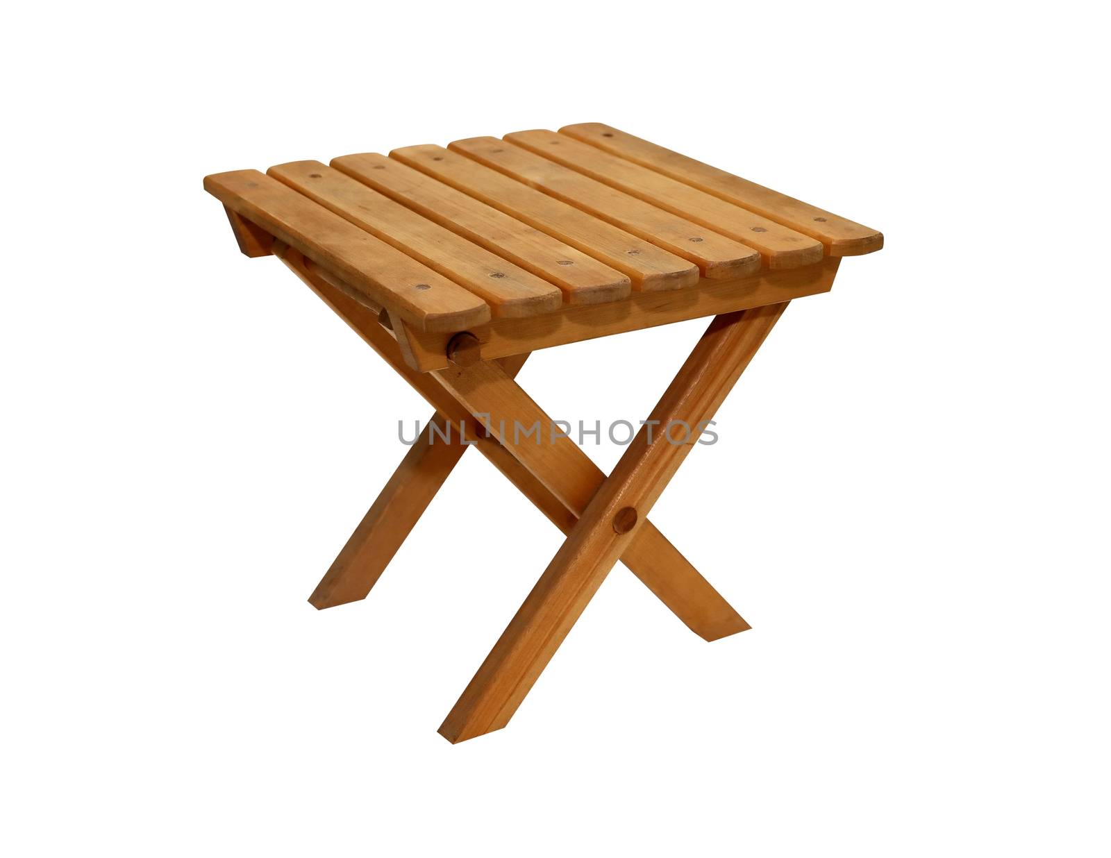 Small wooden stool isolated on white background with clipping path