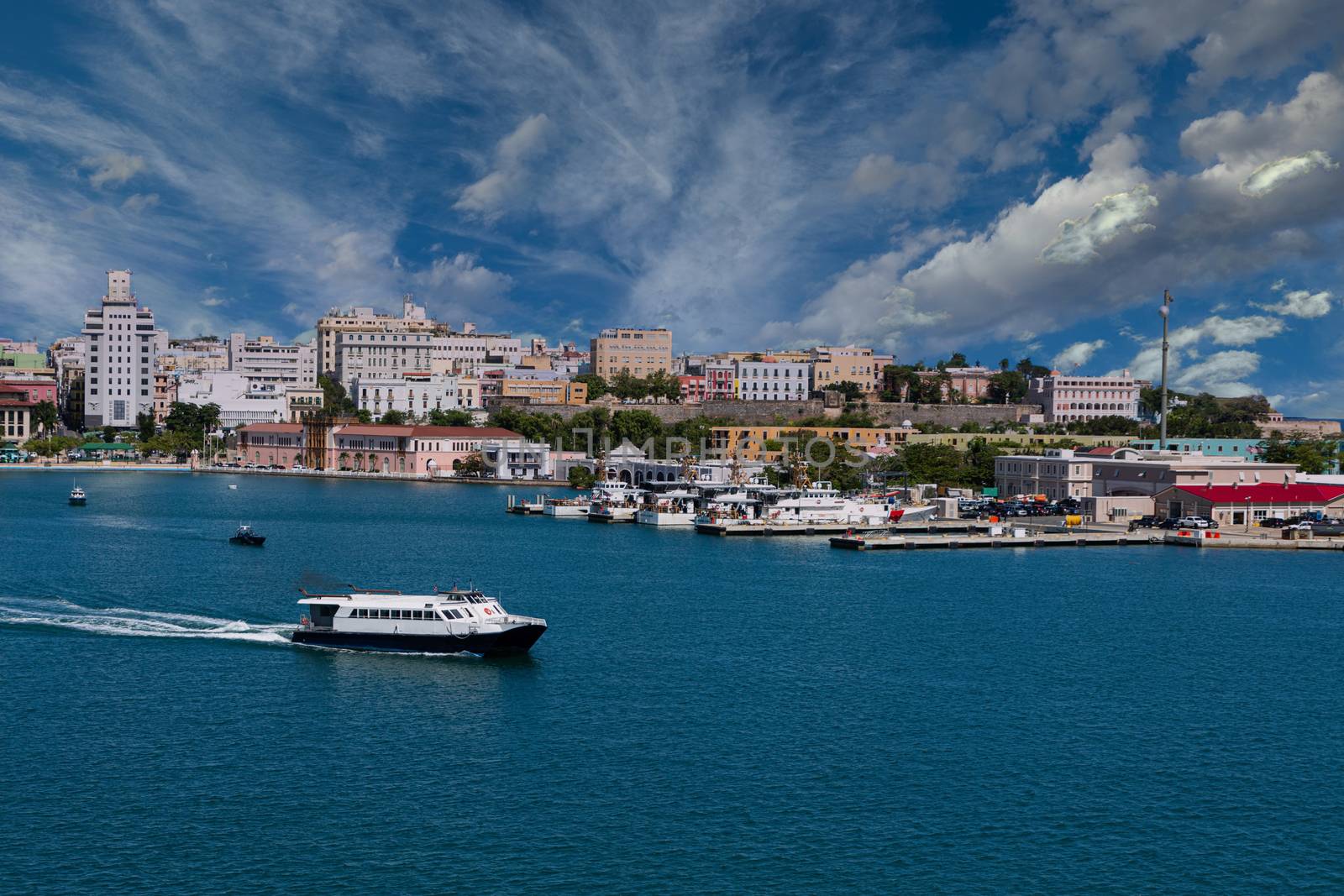 Ferry Crossing by Old San Juan Harbor by dbvirago