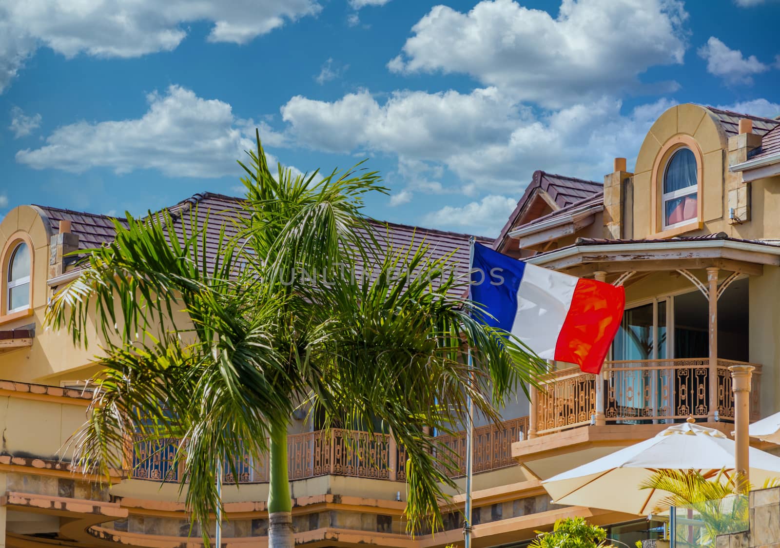 The French Flag Flying in Tropical Seaport of Marigot, Saint Martin