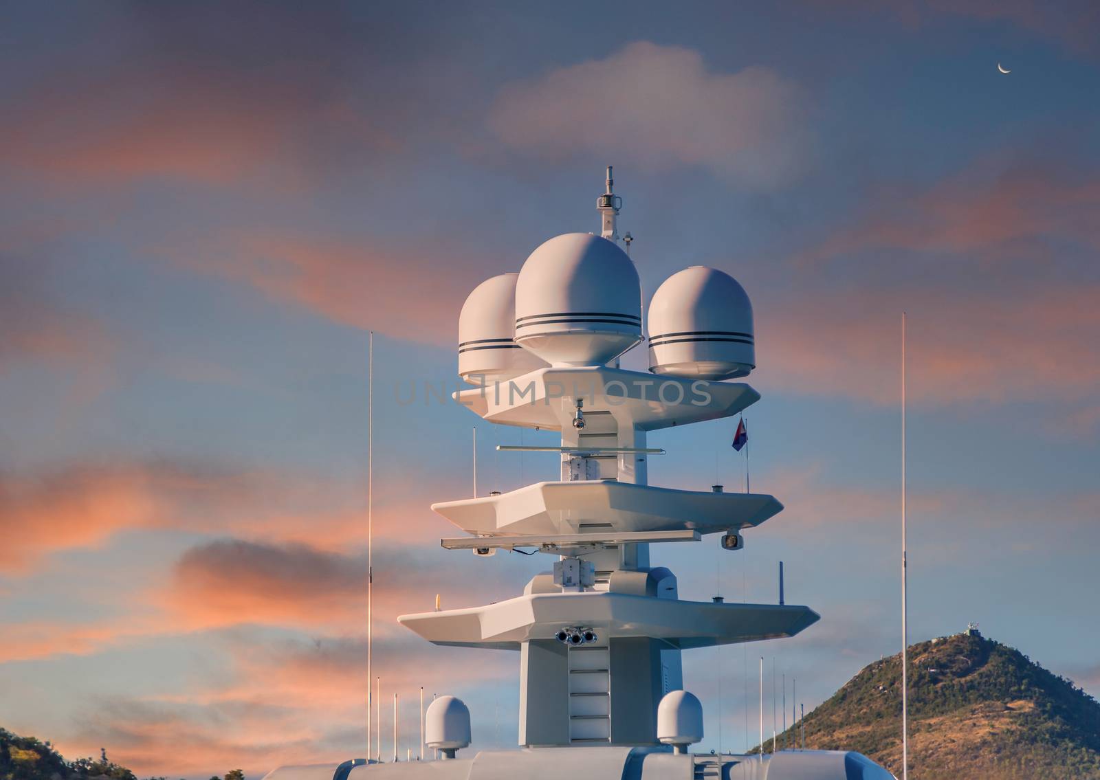 White Satellite Tower on a Luxury Yacht