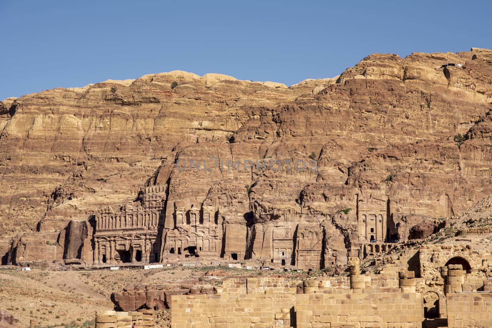 View on tomb wall, palace corinthian and royal, in Petra, Jordan by kb79