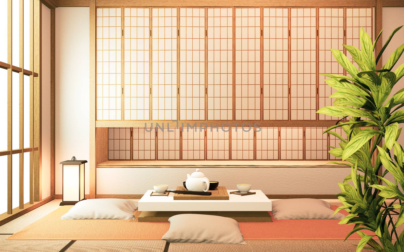 shelf wall design in room modern tropical style - empty room interior - minimal design. 3d rendering
