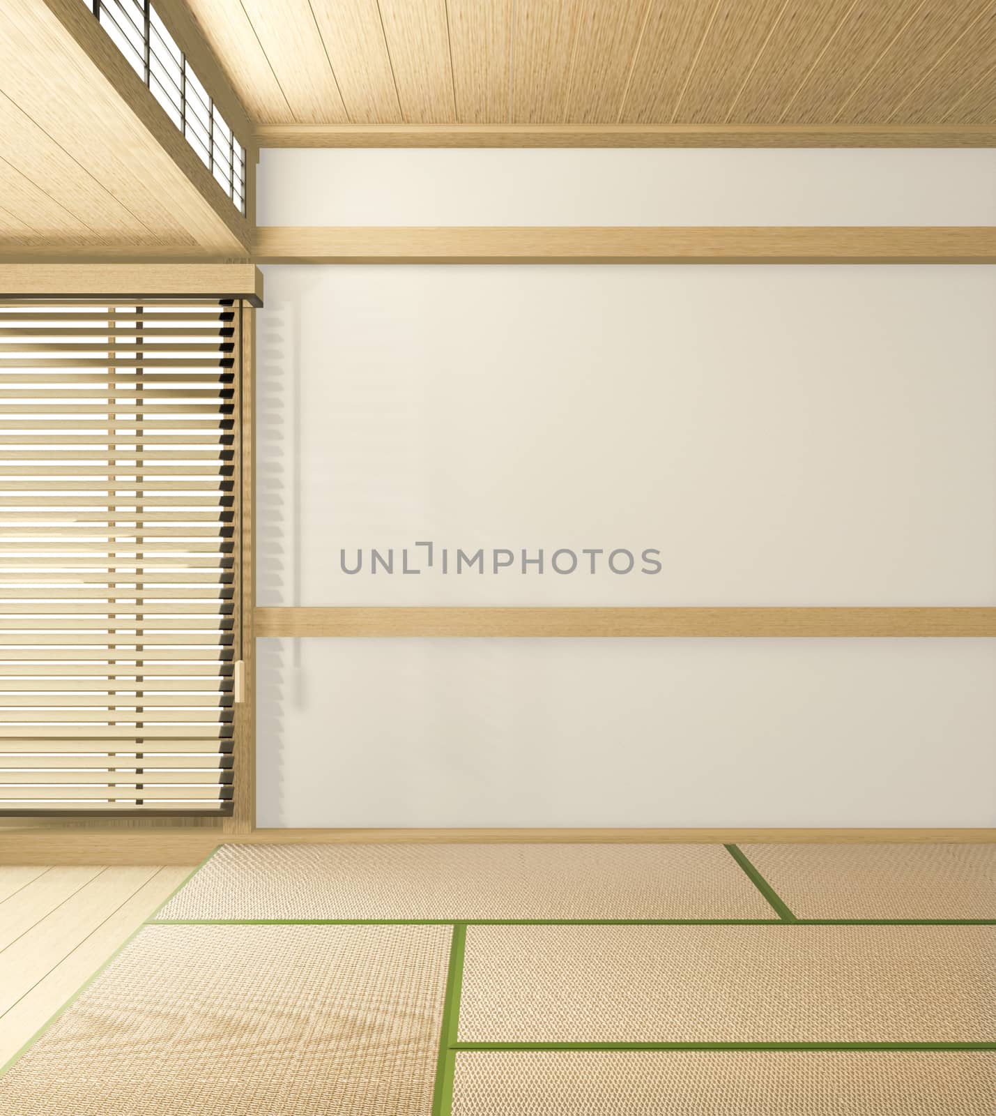 tropical style room interior, empty room japan style. 3D rendering