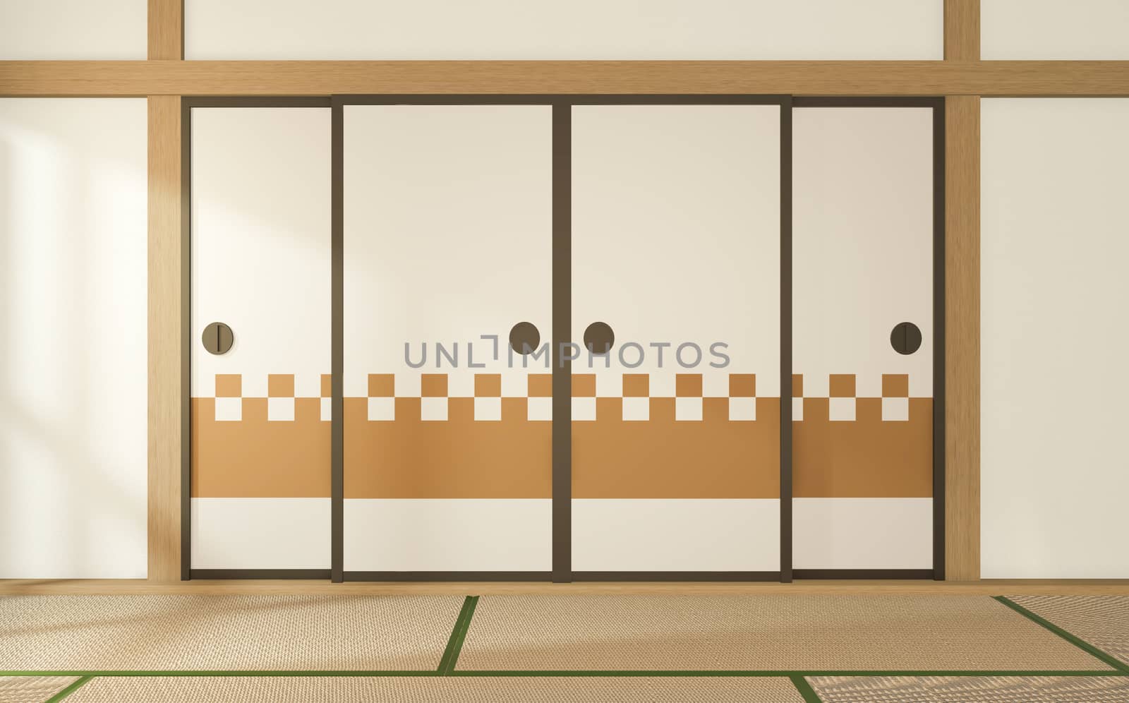 tropical style room interior, empty room japan style. 3D rendering