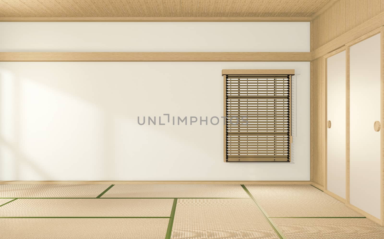 tropical style room interior, empty room japan style. 3D rendering