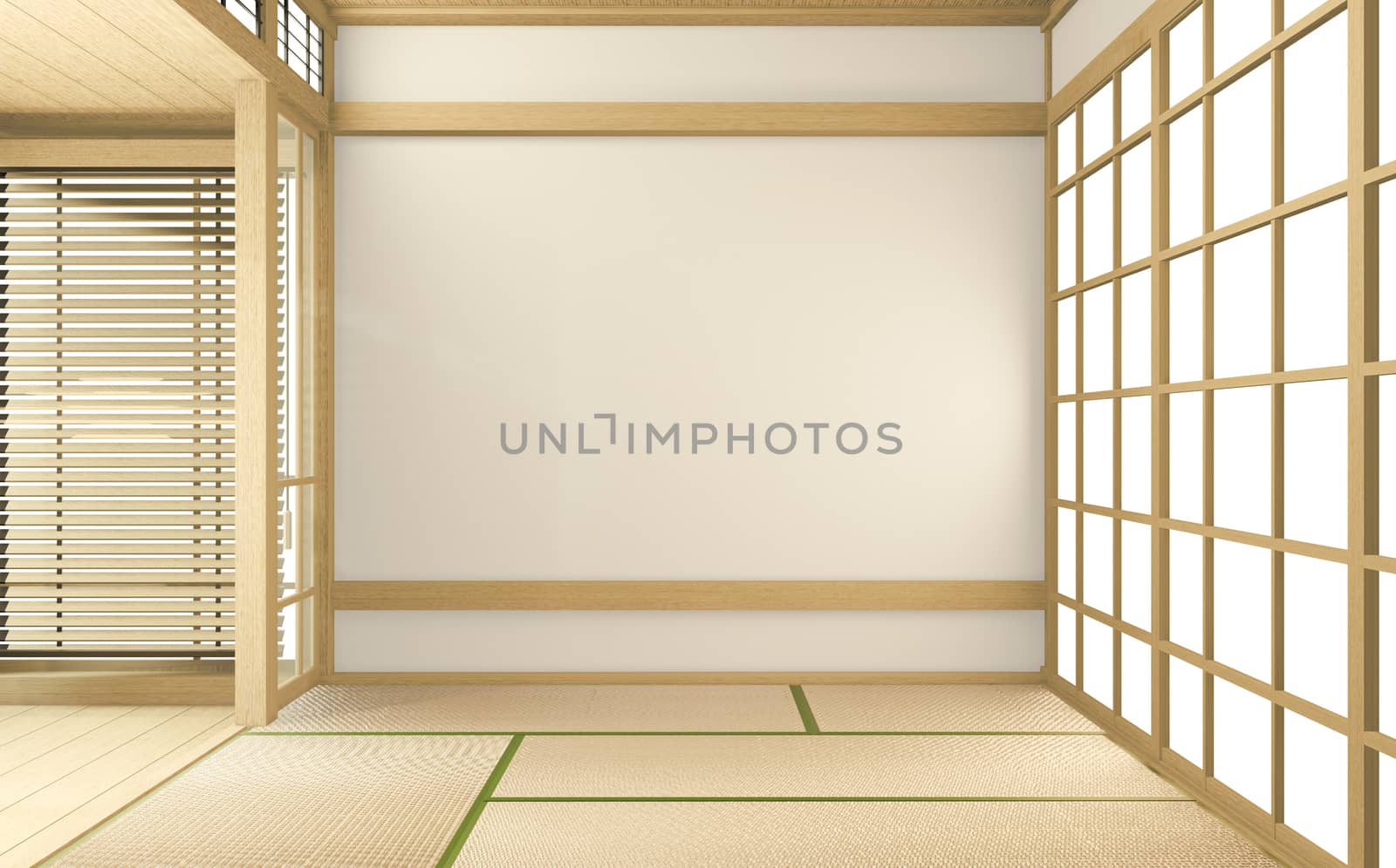 tropical style room interior, empty room japan style. 3D rendering