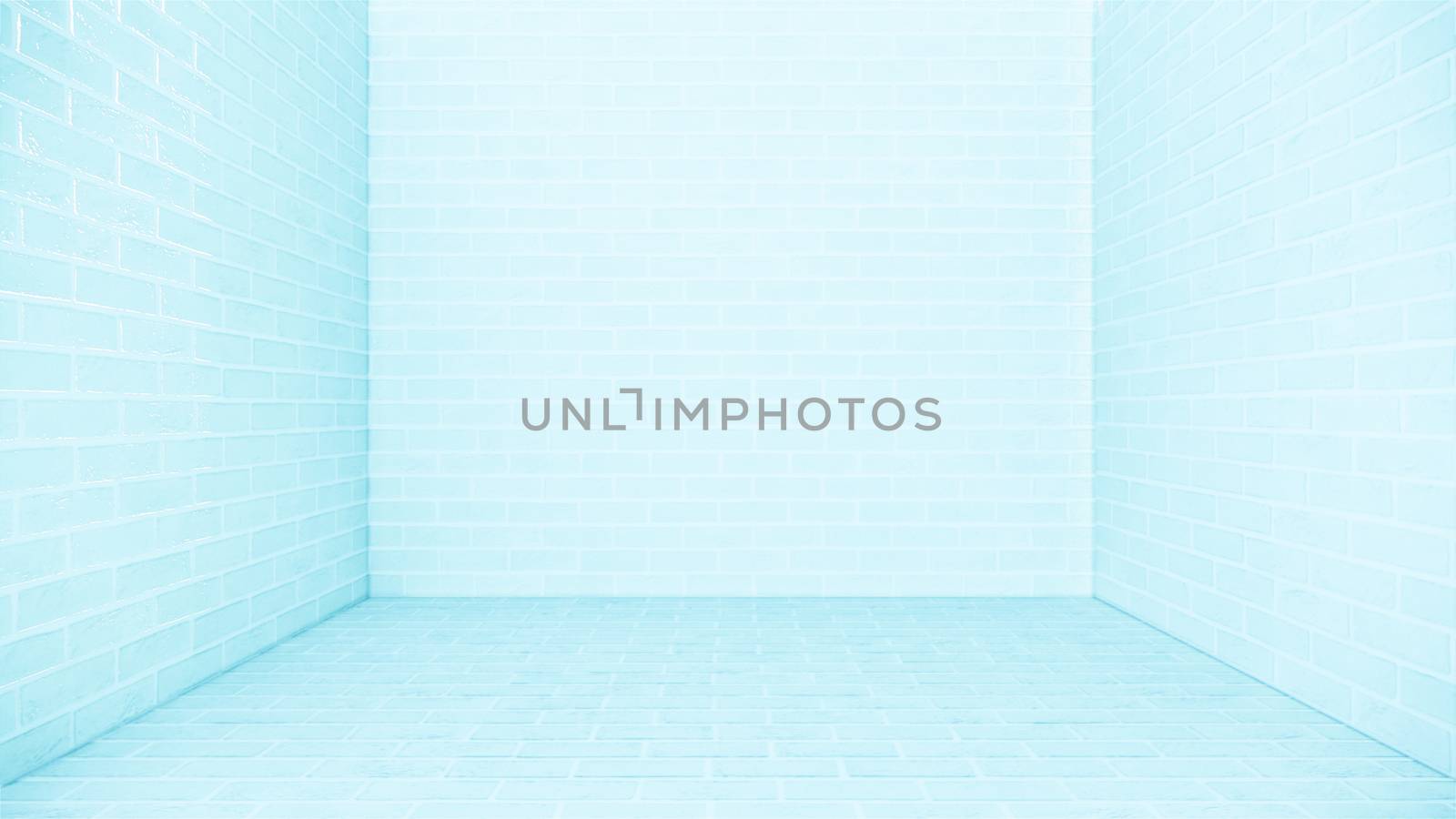 blue white brick floor and brick wall background. 3D rendering