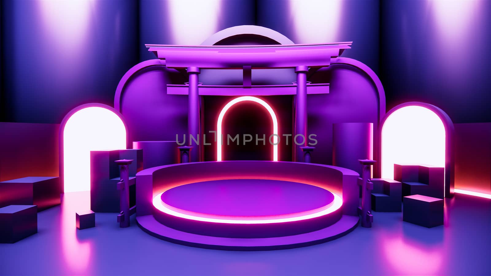 concept gradients purple and blue abstract podium showcase. 3D rendering