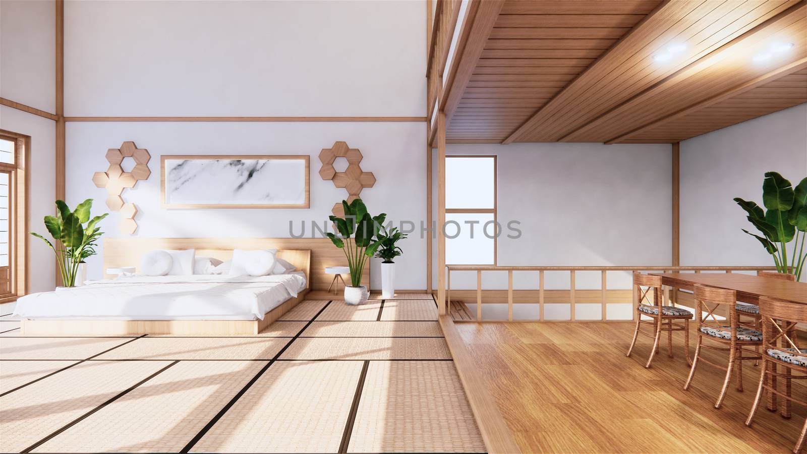 Bed room original - Japanese style interior design. 3d rendering