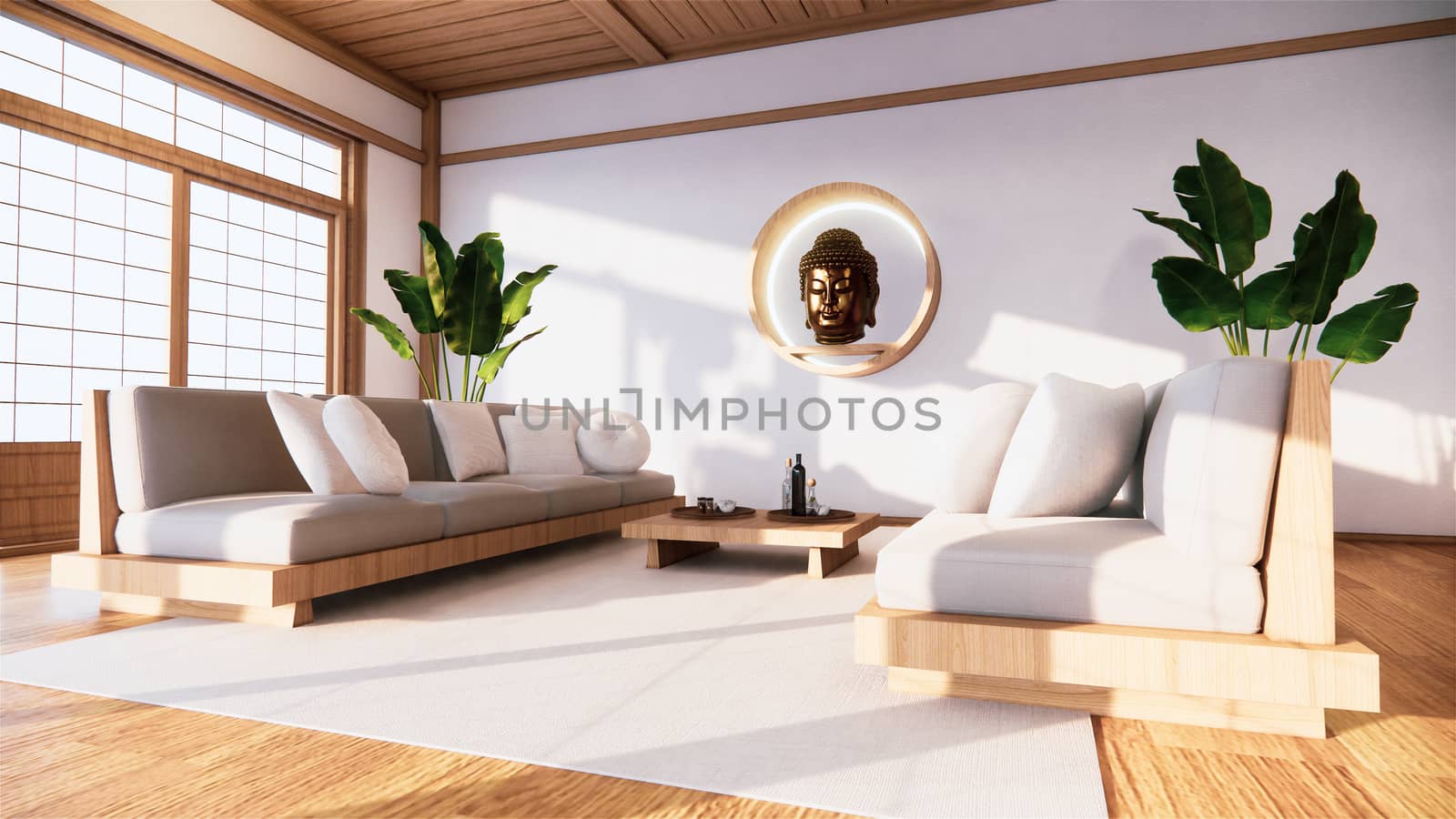 armchair on room  japan and the white backdrop provides a window for editing.3D rendering