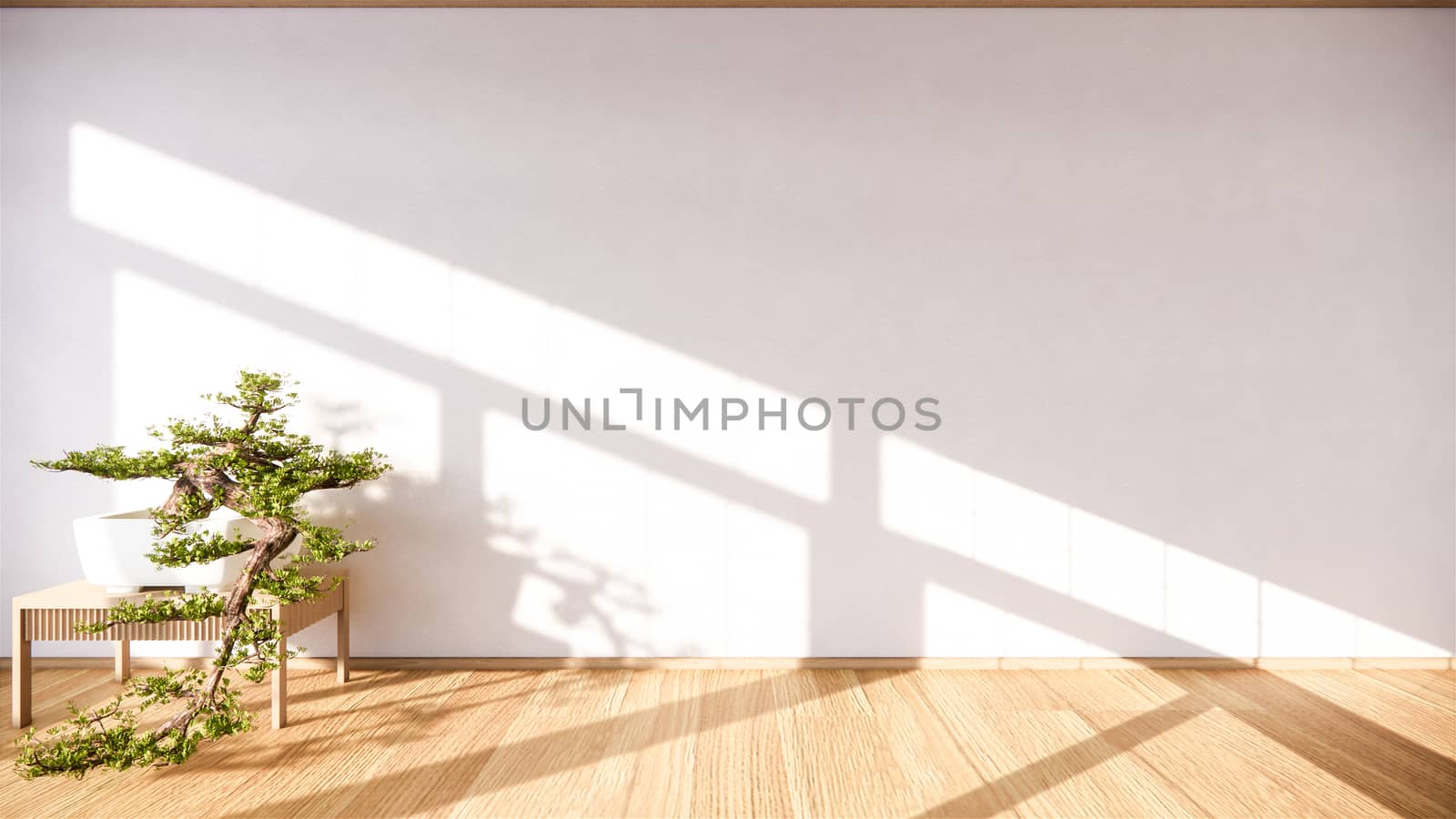 Bonsai tree on cabinet wooden on wall room zen style and decorai by Minny0012011@hotmail.com