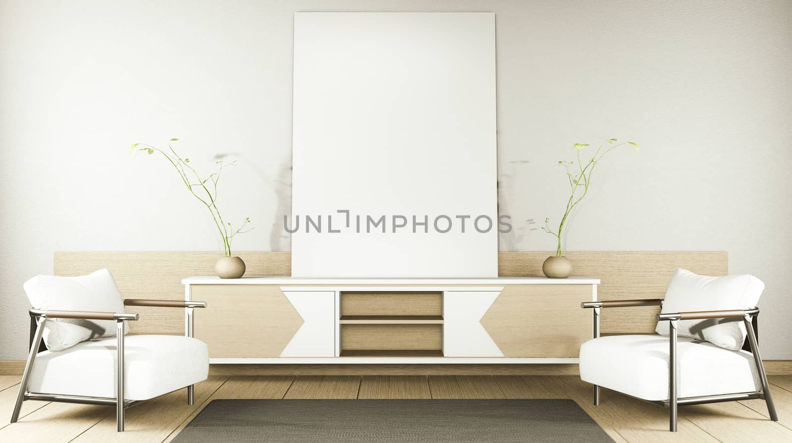 zen modern empty room,minimal design japanese style. 3d rendering