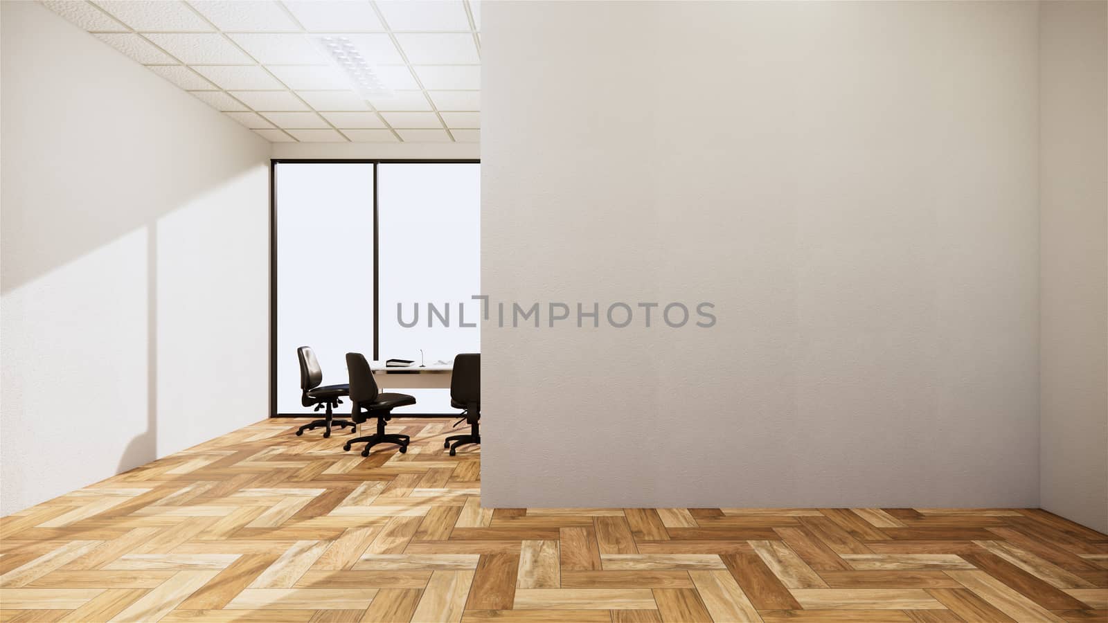 empty room interior with wooden floor on white wall background. 3D rendering