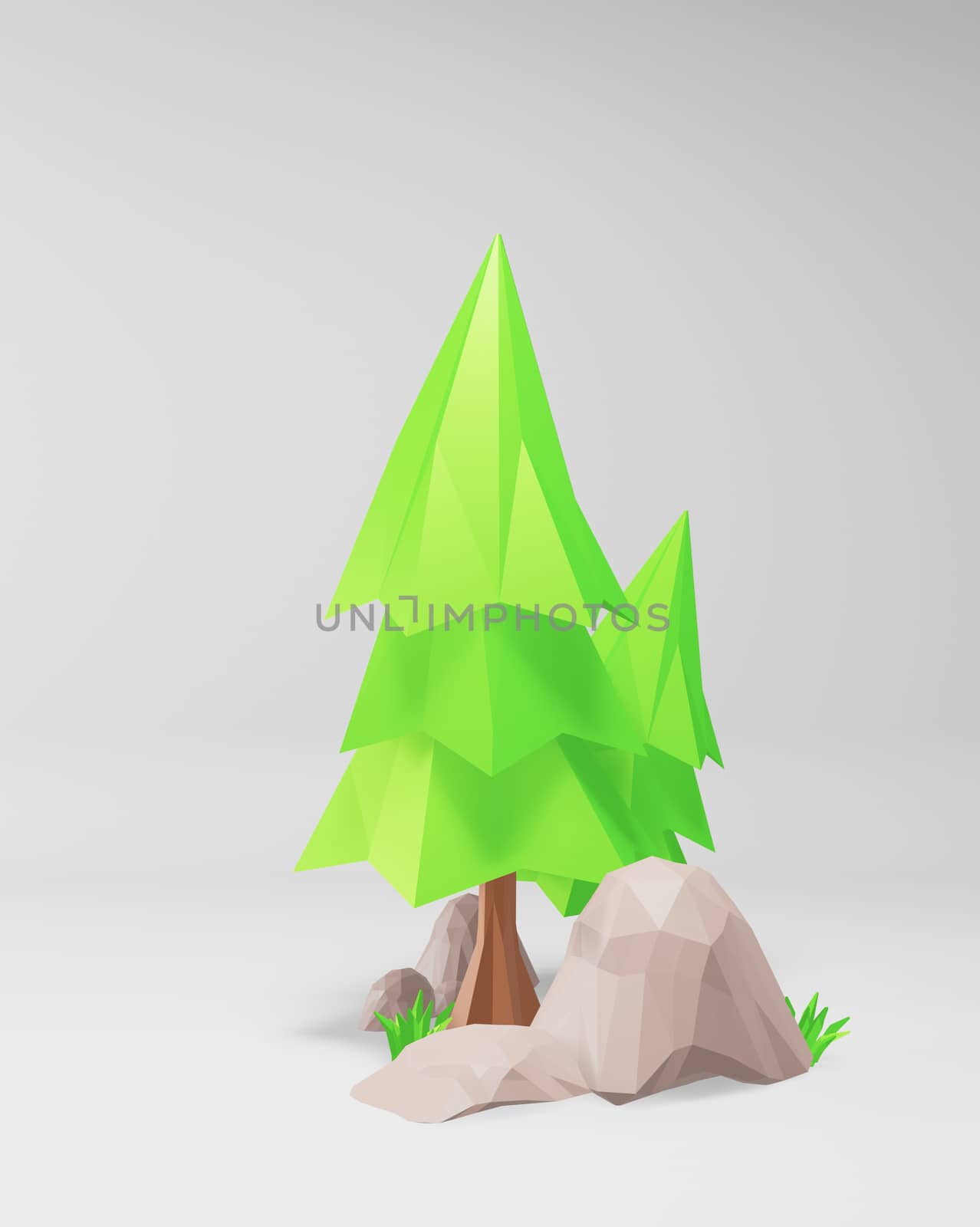 tree low poly style on white backround. 3D rendering