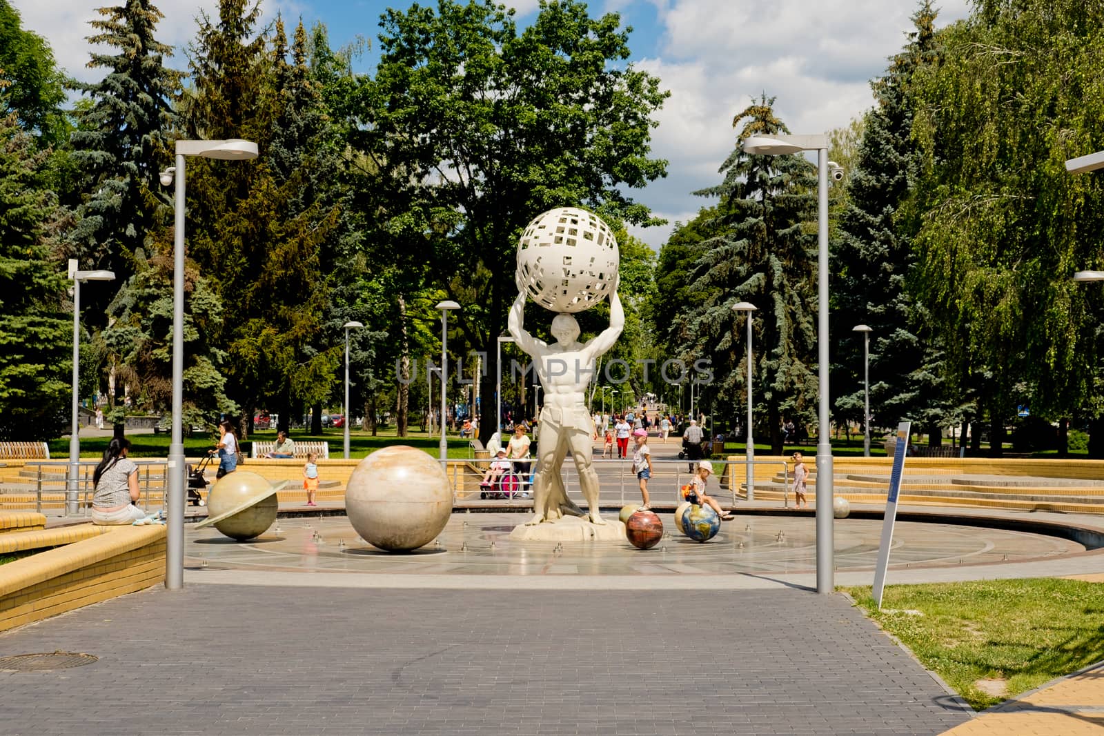 Vinnytsia, Ukraine - July 2020: View of fountain on the prospectus of astronauts.