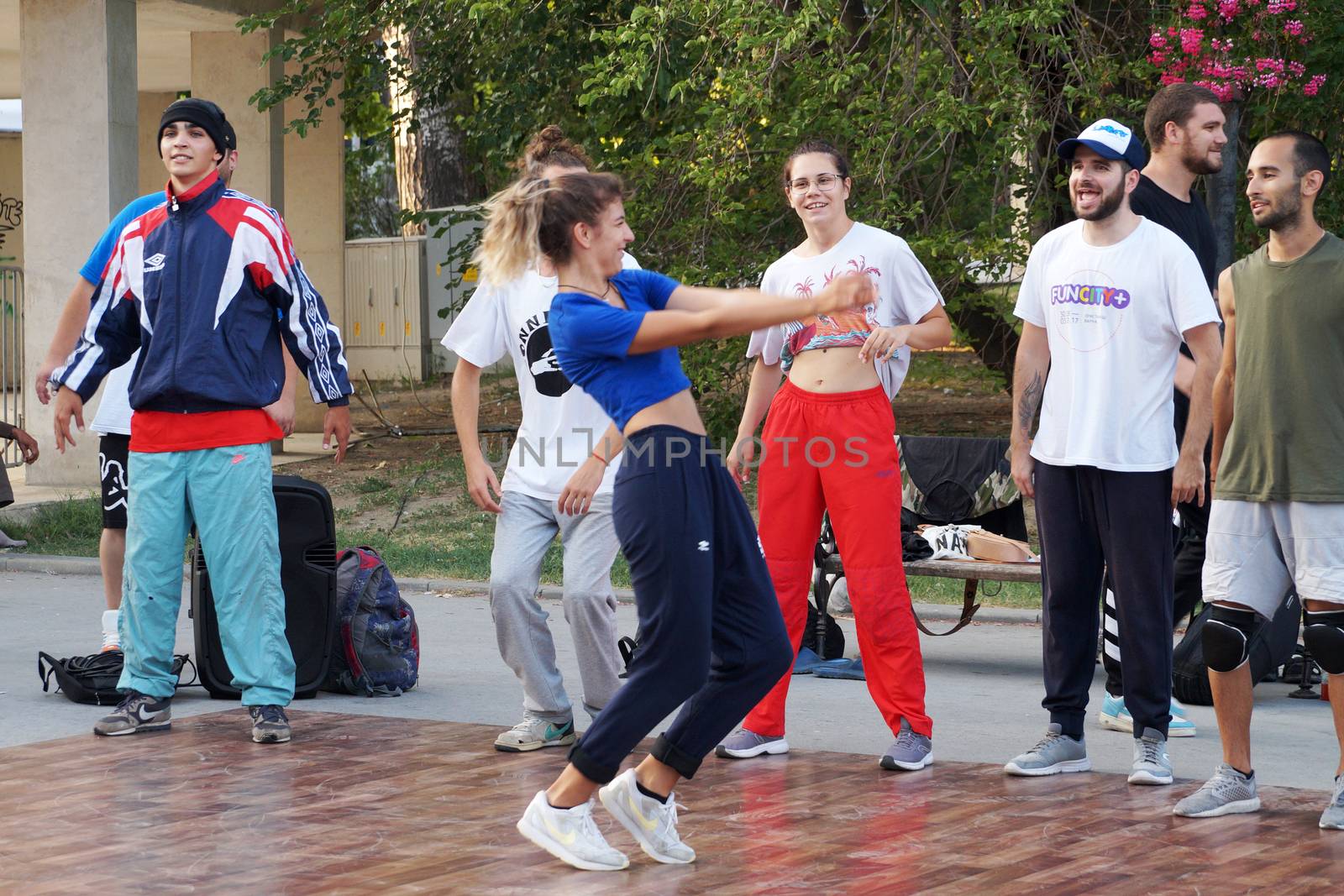 Varna, Bulgaria - July, 19, 2020: young street dancers and musicians show performance