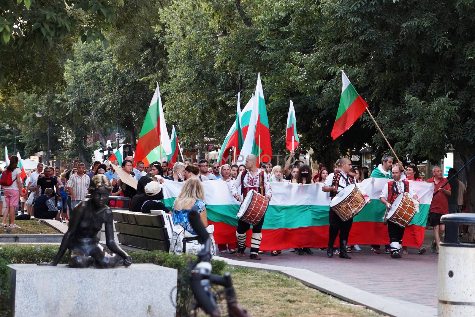 Varna, Bulgaria - June, 19, 2020: a protest rally on the main street of Varna