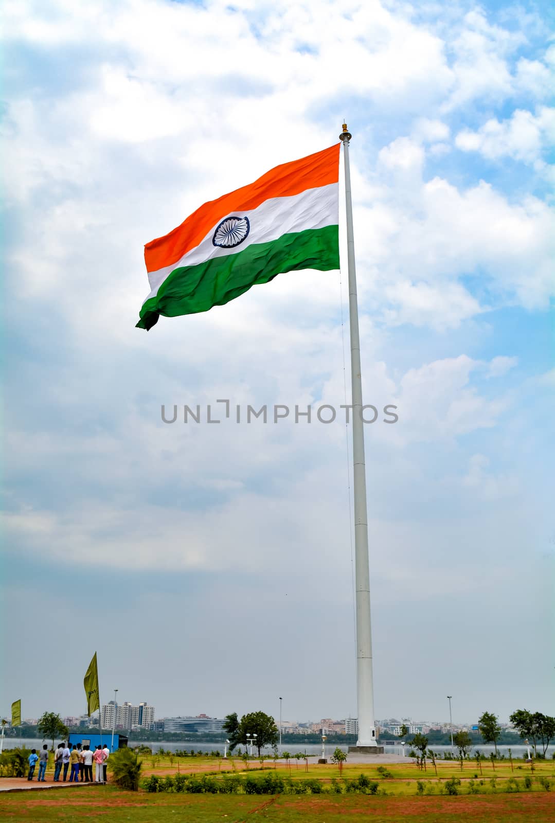Indian flag waving in a air on independence day of india at Sanjeevaiah Park