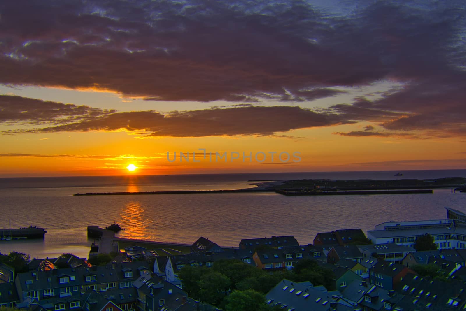 Heligoland - look on the island dune - sunrise over the sea