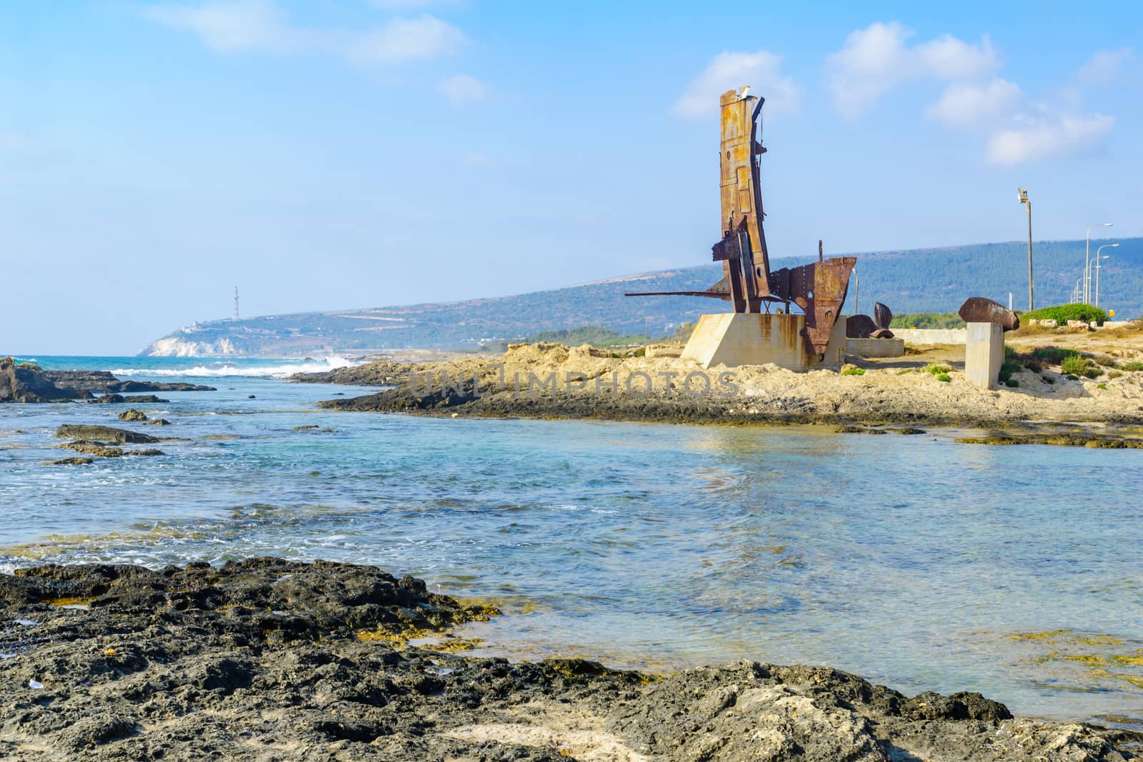 Memorial monument for the Maapilim (Jewish Immigrants), on the Achziv coast, Northern Israel