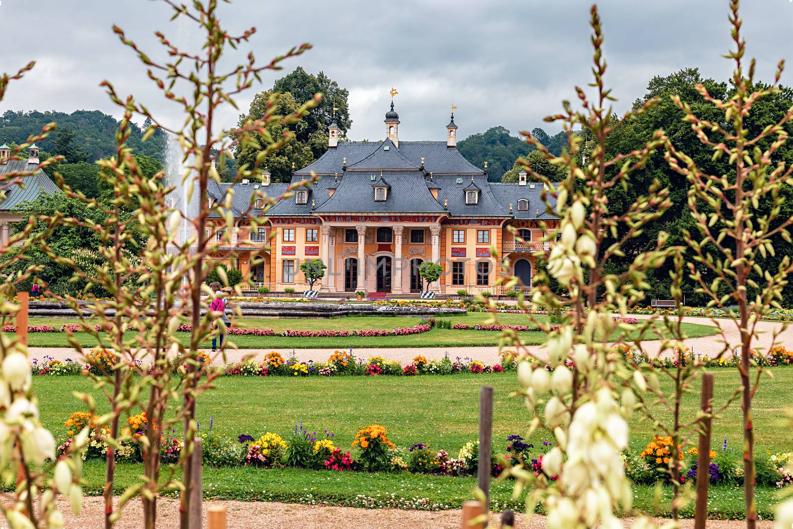 Bergpalais with a baroque pleasure garden in the park of Pillnitz Castle, Dresden, Germany, Europe