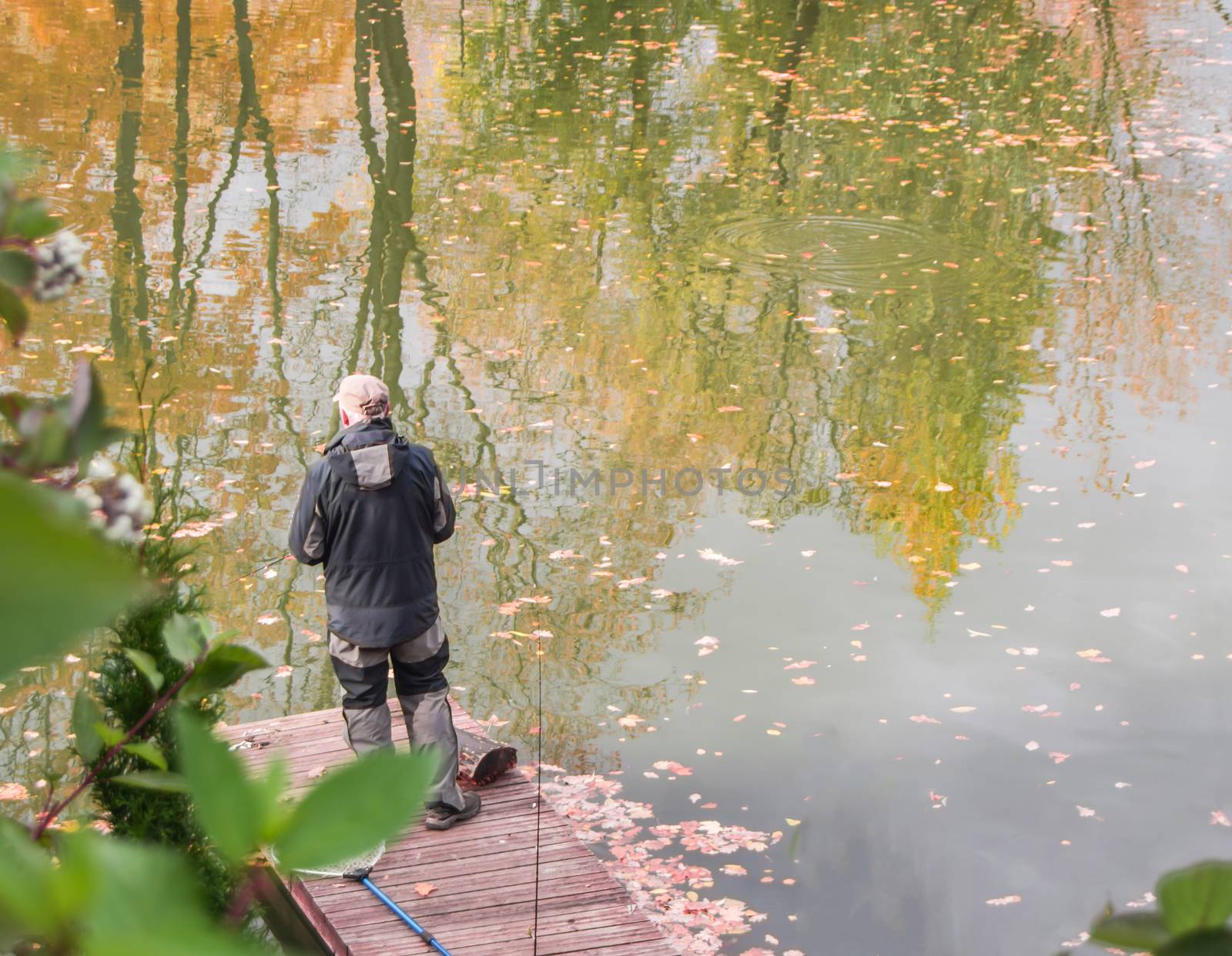 A male social worker ecologist watches the state of the water in the city pond, standing on the Bank. Environmental monitoring of the reservoir and the environment.