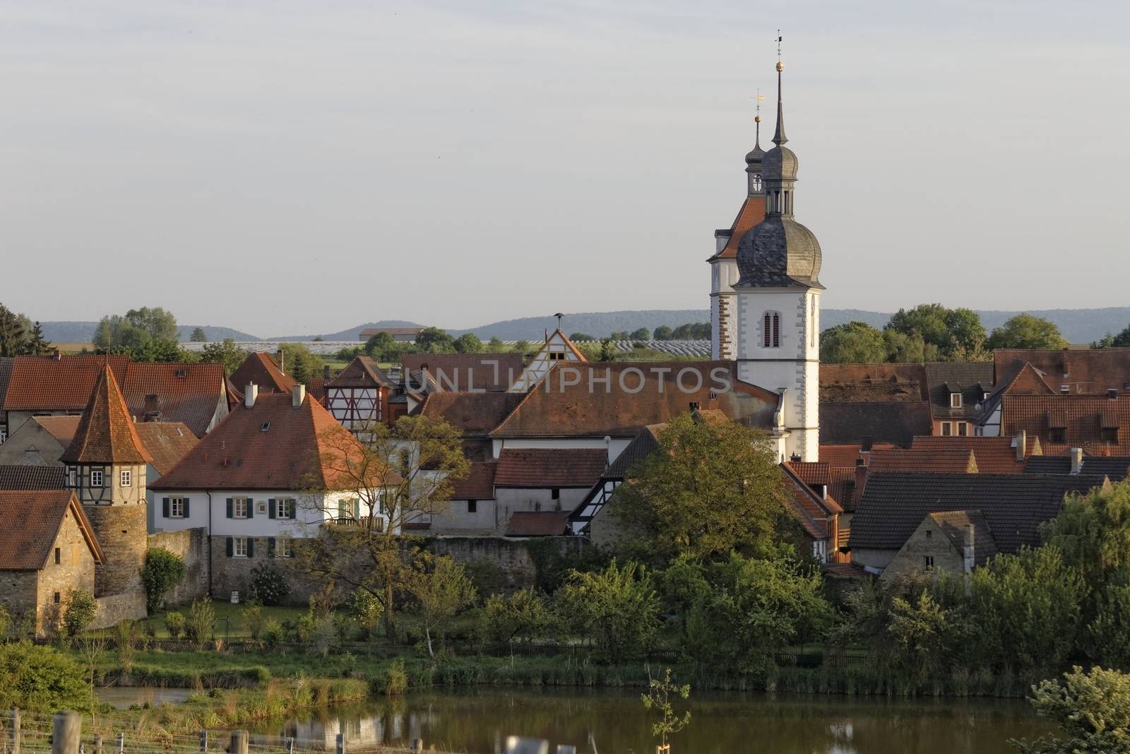 the city Prichsenstadt - Bavaria - Germany - City Tower and church - smalest city in Bavaria