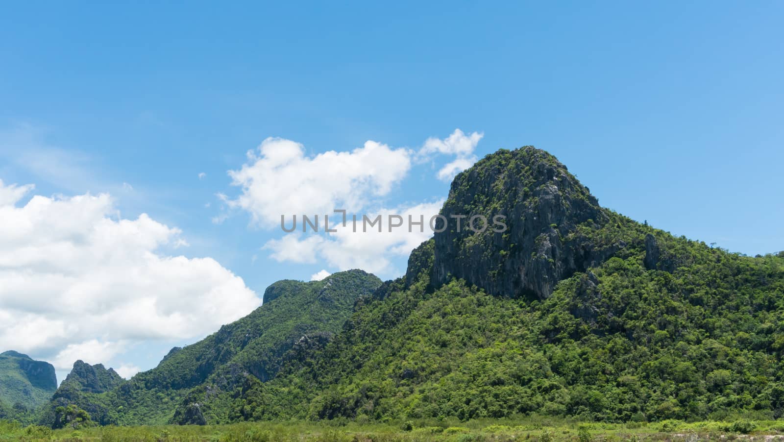 Khao Dang stone or rock mountain or hill at Prachuap Khiri Khan Thailand. Natural landscape or scenery in summer concept