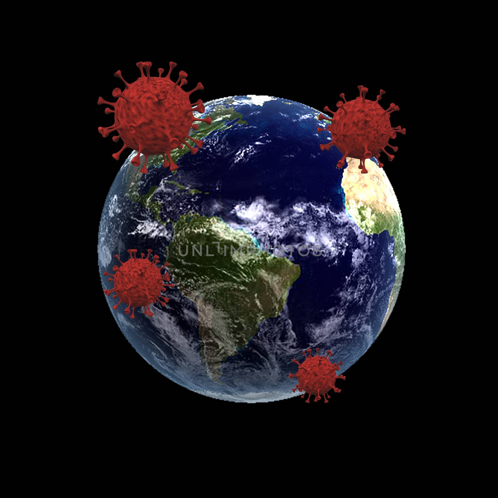Covid molecules around planet Earth. 3D rendering