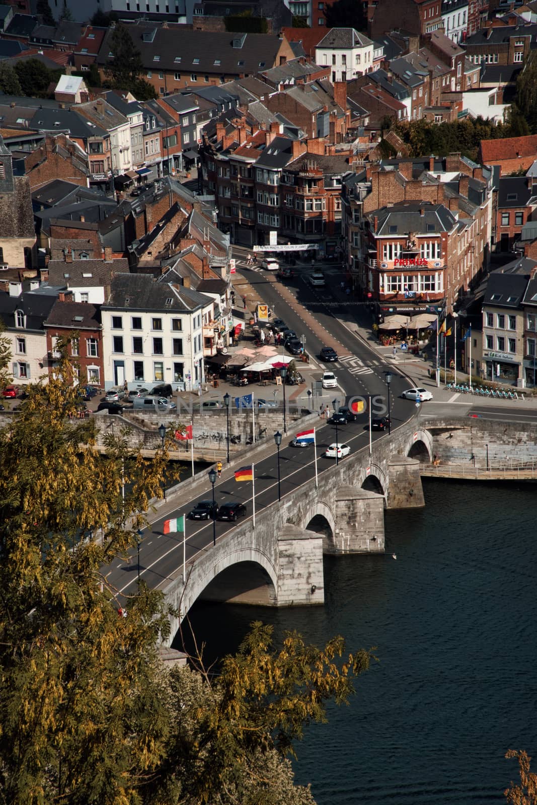 Top view of the old town and ancient bridge on the river in Belgium, Namur by Shagalkina