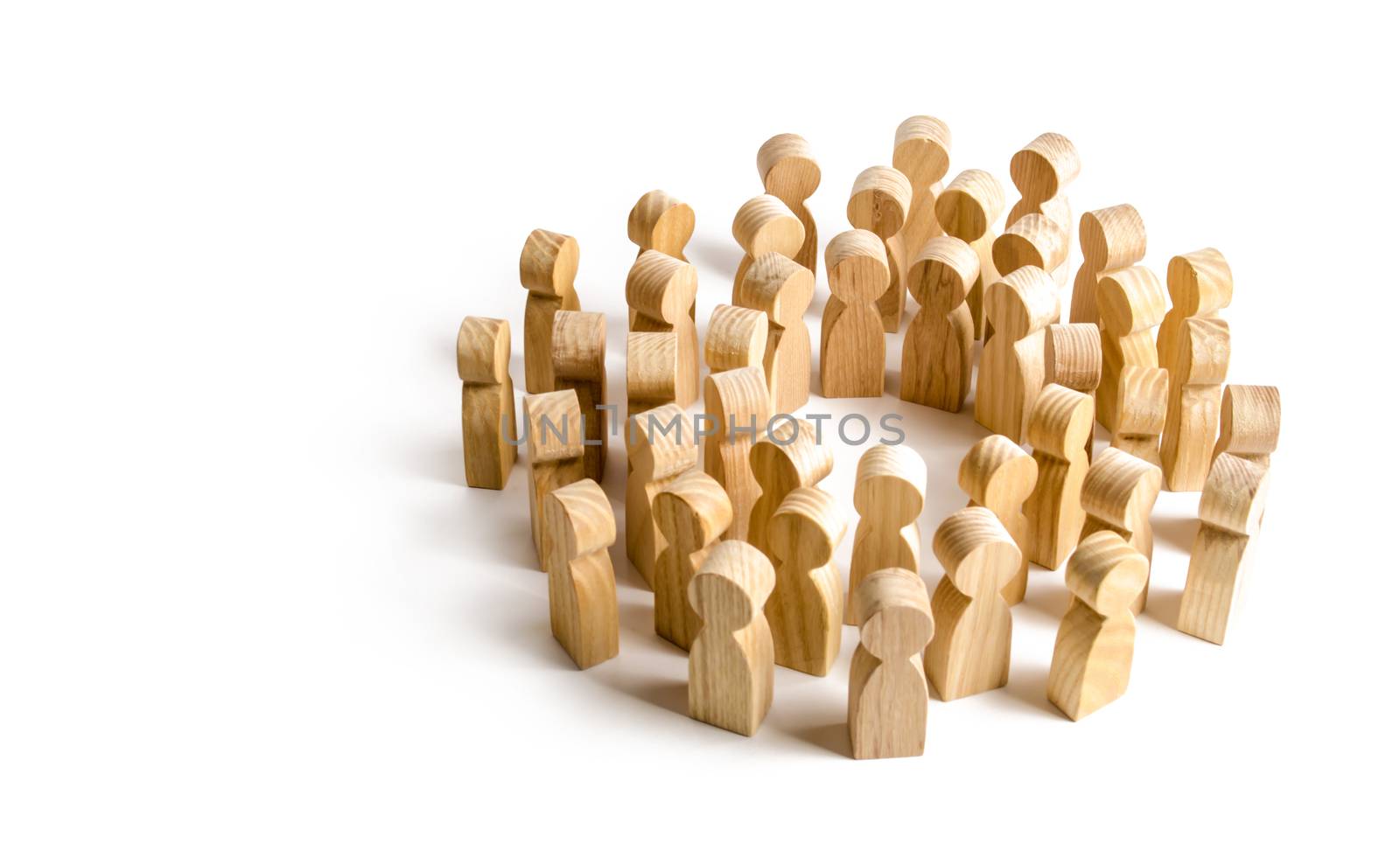 Circle of a large crowd of people. Concept of cooperation and meeting, finding solutions and communication. Society and community. Employees at the briefing. crowd management. cooperation and meeting
