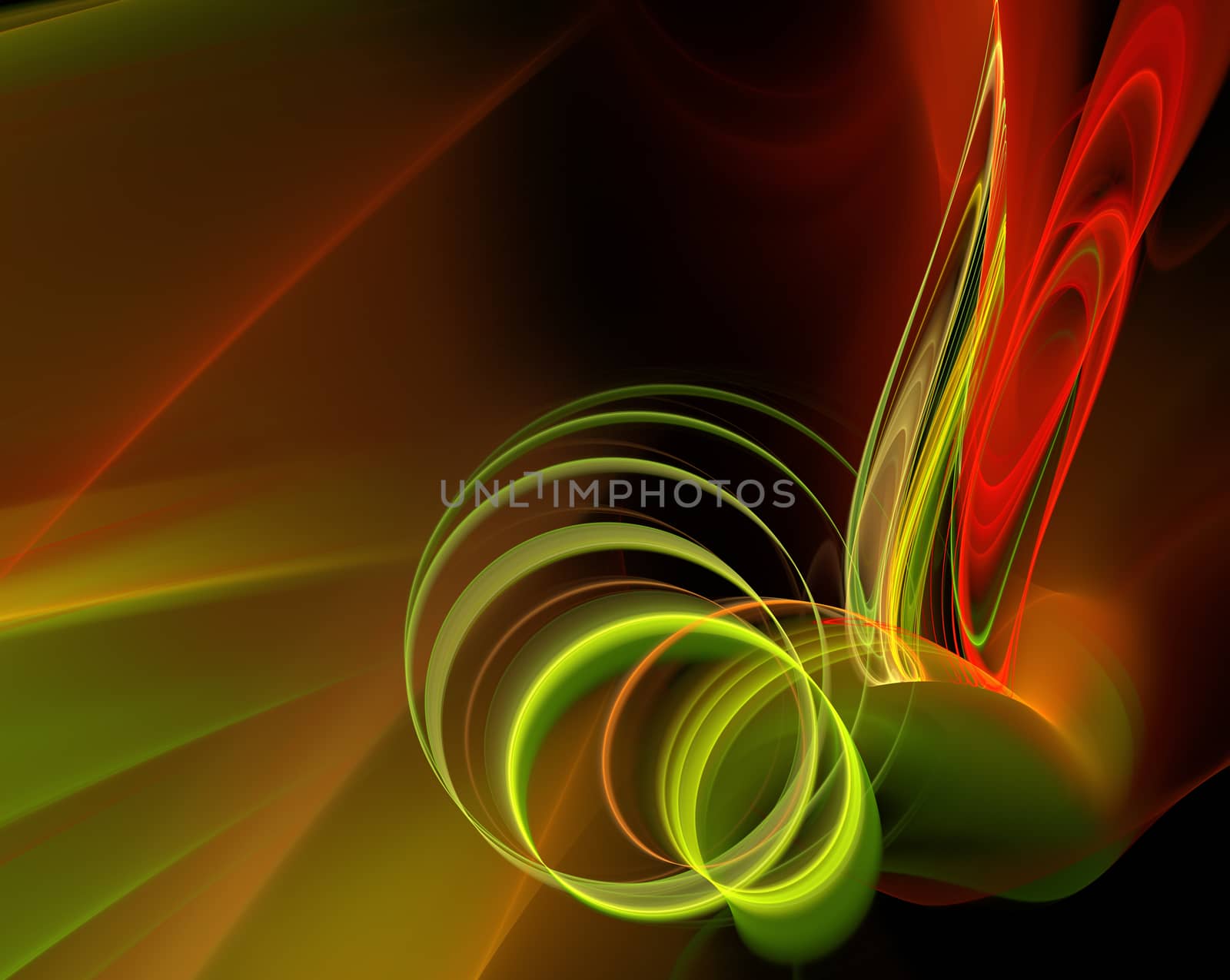 An abstract computer generated modern fractal design on dark background. Abstract fractal color texture. Digital art. Abstract Form & Colors. Sophisticated colored spiral curls