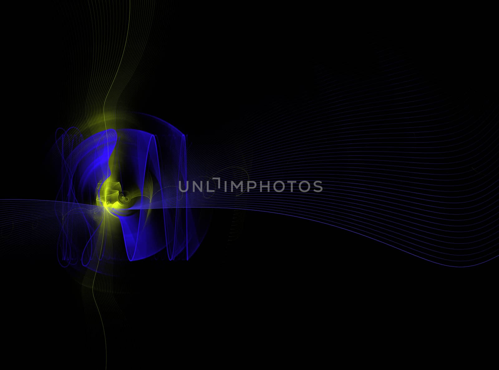 An abstract computer generated modern fractal design on dark background. Abstract fractal color texture. Digital art. Abstract Form & Colors. The propagation of sound waves. Scientific pattern