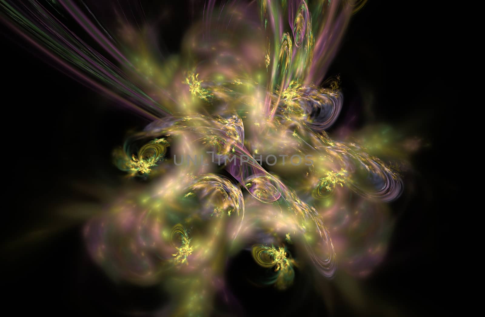 An abstract computer generated modern fractal design on dark background. Abstract fractal color texture. Digital art. Abstract Form & Colors. The birth of a star. Supernova