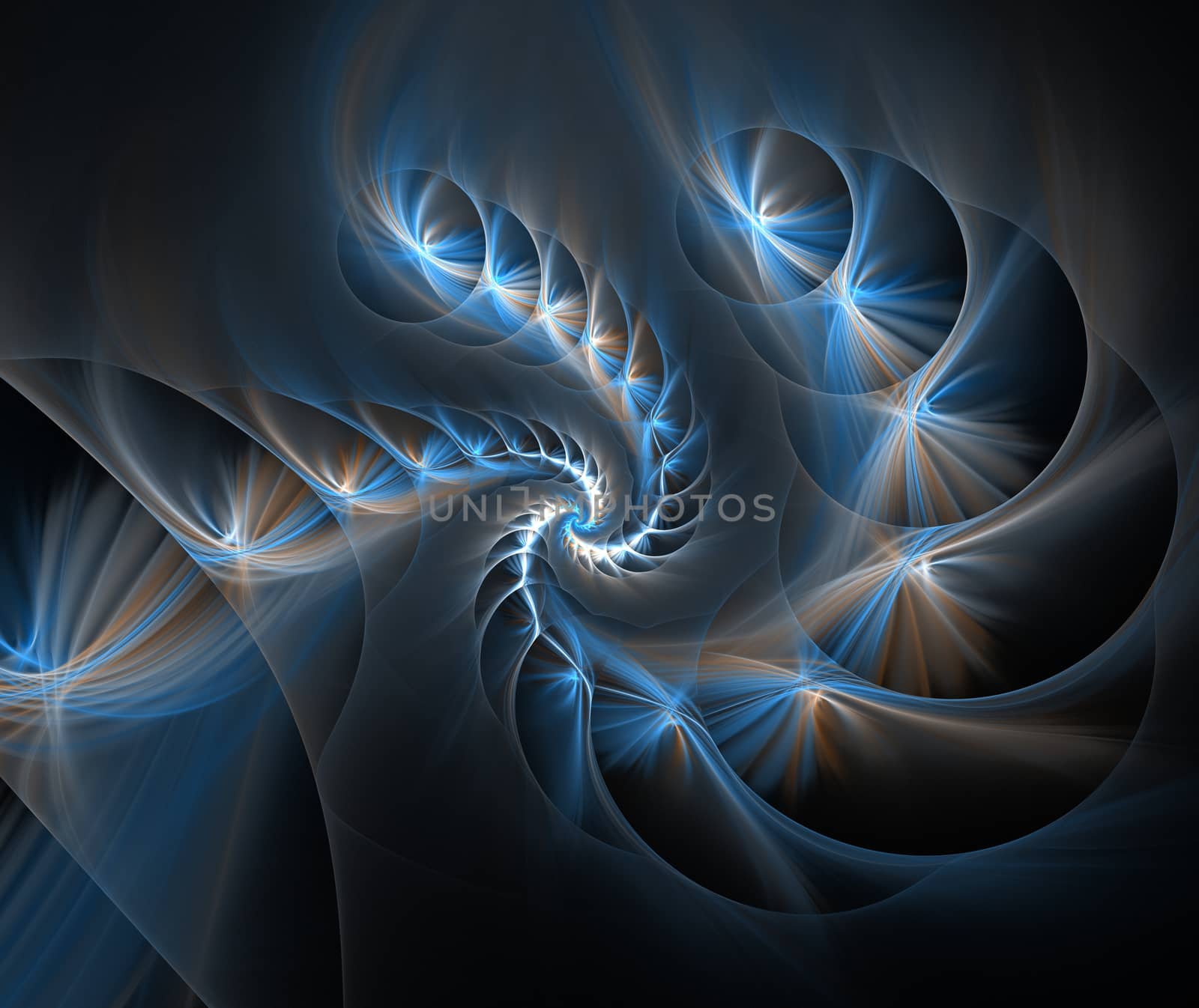 An abstract computer generated modern fractal design on dark background. Abstract fractal color texture. Digital art. Abstract Form & Colors. Spinning vortex holes