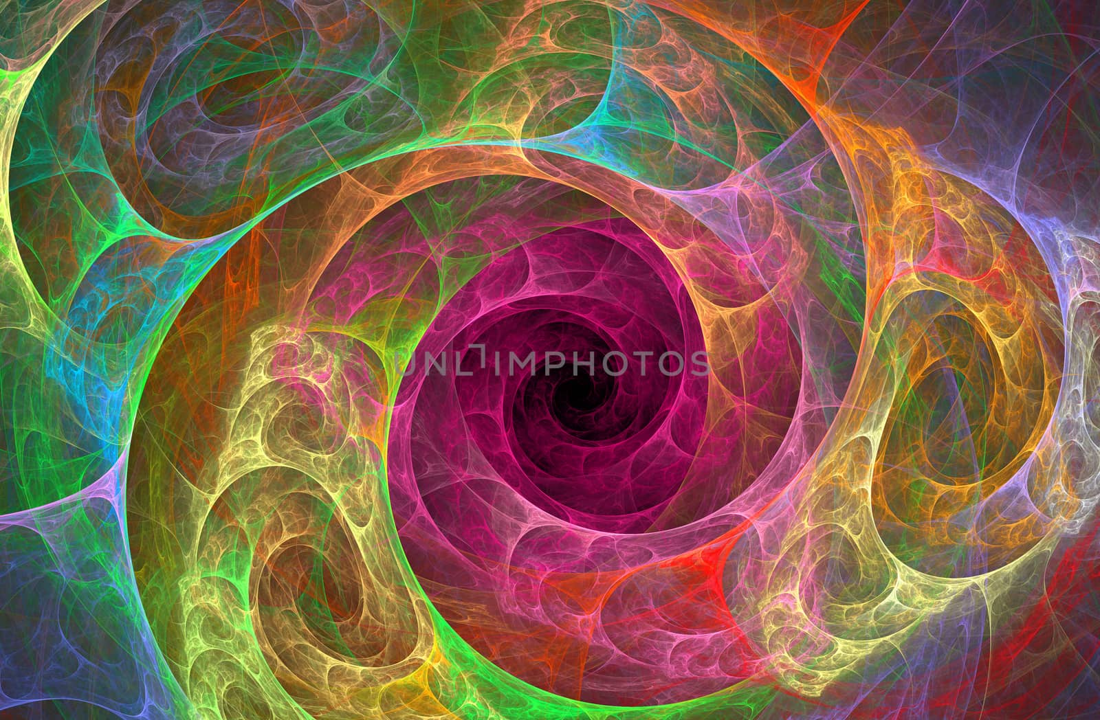 An abstract computer generated fractal design. Abstract fractal color texture. Glowing spiral rainbow tunnel