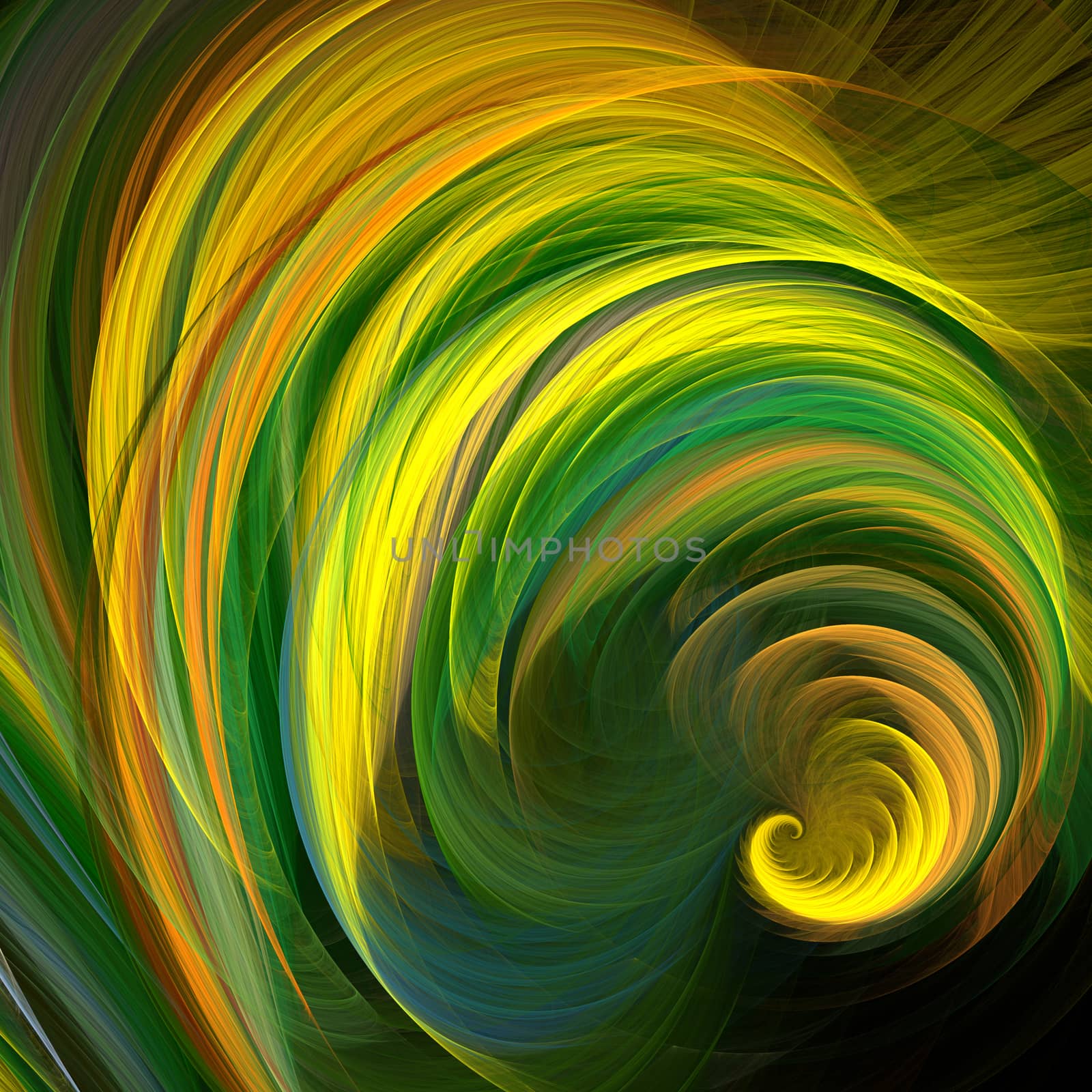 An abstract computer generated modern fractal design on dark background. Abstract fractal color texture. Digital art. Abstract Form & Colors. Spiral floral ornament. Curly field grass