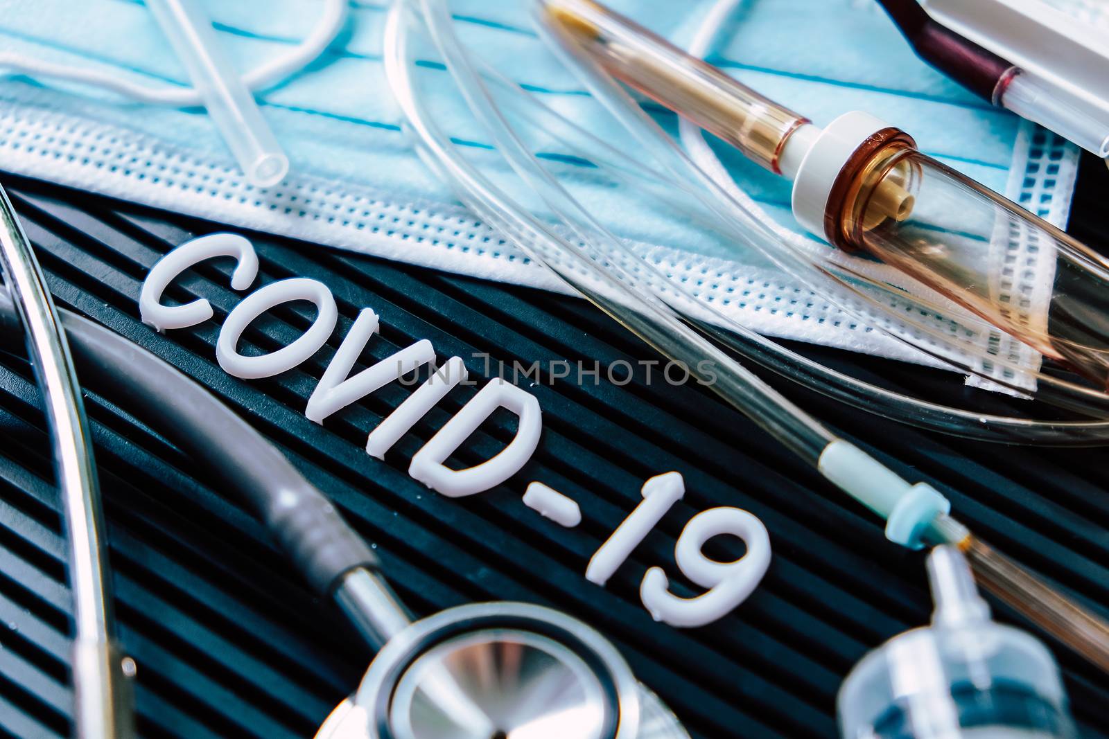 Coronavirus covid-19 medical still life concept background
