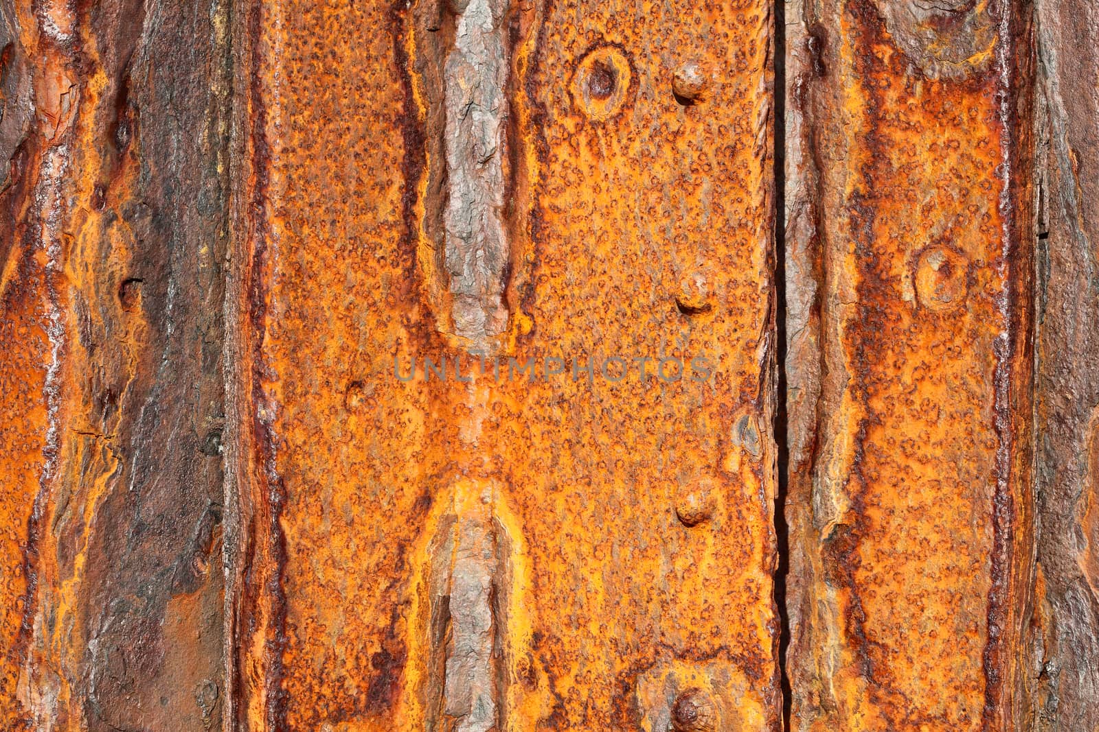 Rusty background texture close up of old distressed weathered iron panel covered in rust stock photo