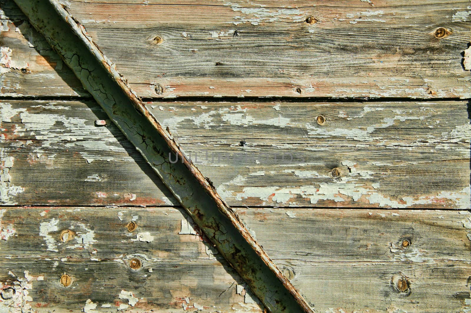 Old white painted weathered distressed wood oak plank board texture background stock photo